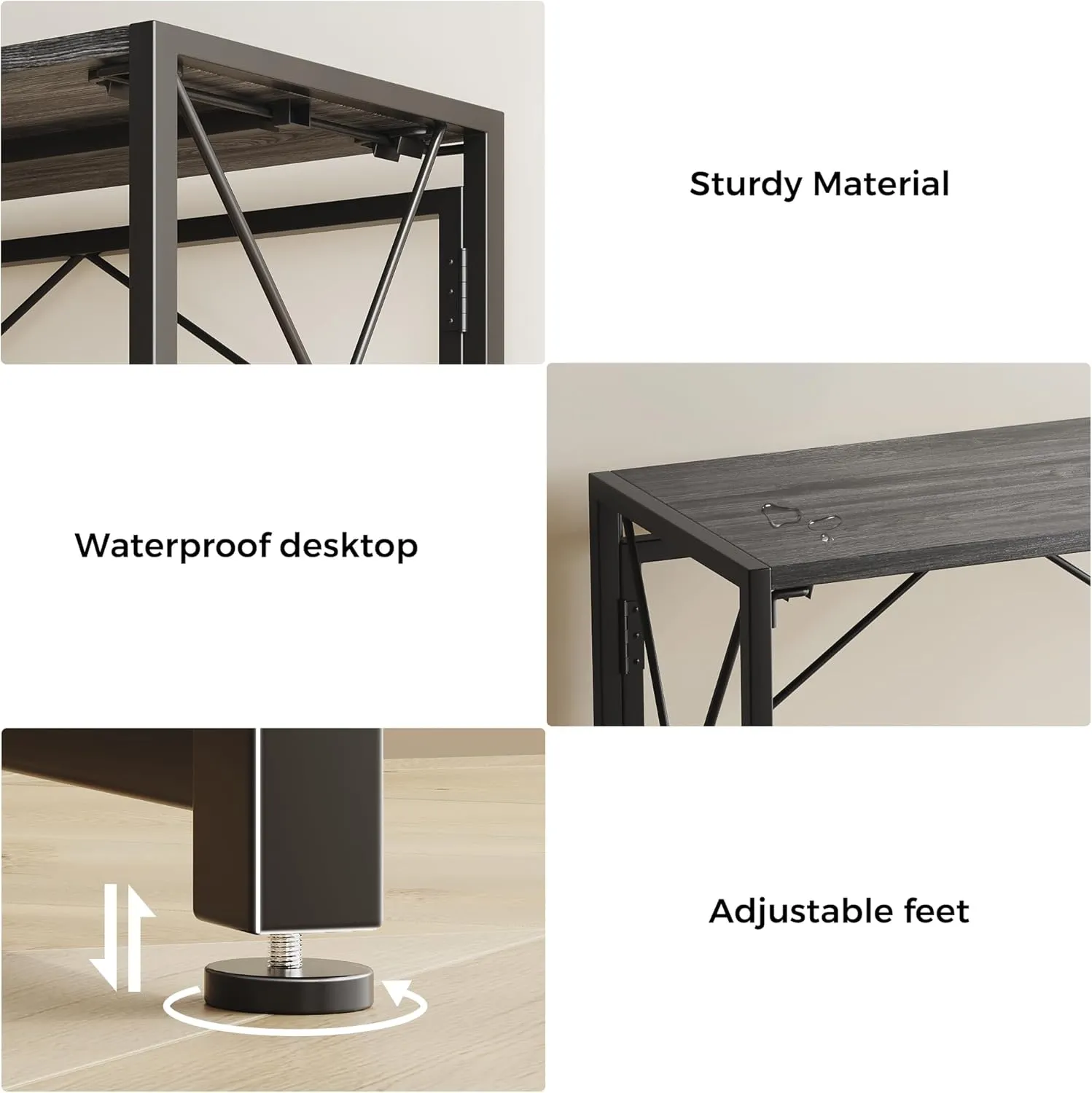 Homeiju Folding Desk - Small Foldable Desk, 31.5" for Small Spaces, Portable for Bedroom & Home Office, Space Saving, Easy Assembly, Grey