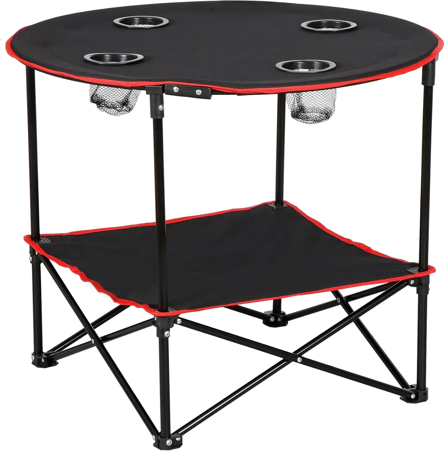 HomGarden 28" Round Portable Folding Picnic Table with 4 Cup Holders, Lightweight Canvas Beach Table for Outdoor Party Camping Hiking Fishing Travel, Black