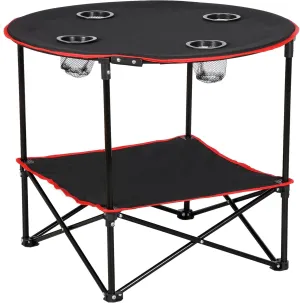 HomGarden 28" Round Portable Folding Picnic Table with 4 Cup Holders, Lightweight Canvas Beach Table for Outdoor Party Camping Hiking Fishing Travel, Black