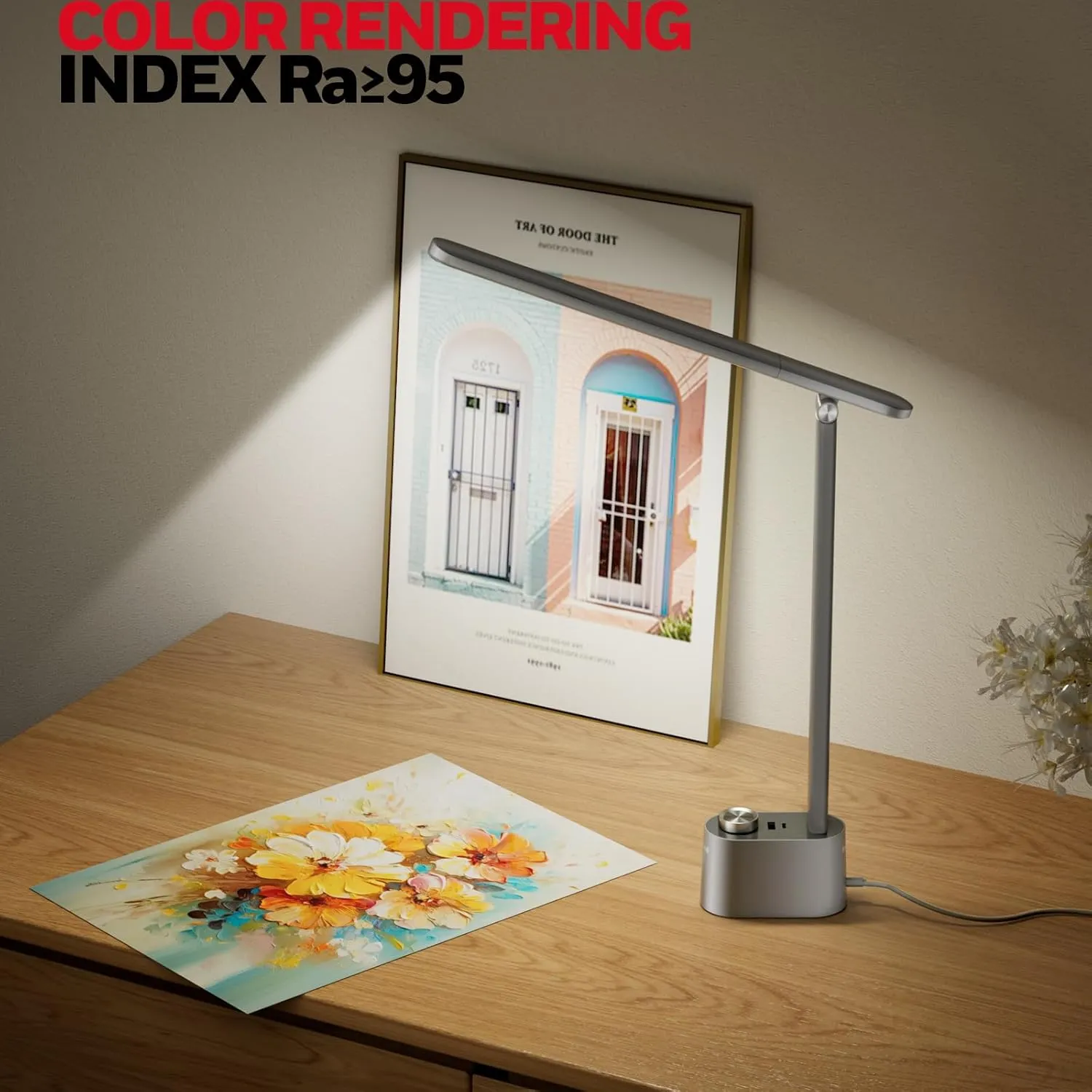 Honeywell Upgraded LED Desk Lamp - H01 Pro Sunturalux™ Foldable Desk Light with USB A C Charging Port, 3 Color Modes Dimmable Table Lamp for Home Office Reading(Grey)