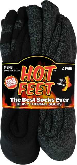 HOT FEET Thermal Socks for Men - Extreme Cold Weather, 2 Pack Thick Warm Socks, Winter Insulated, Size 6-12.5