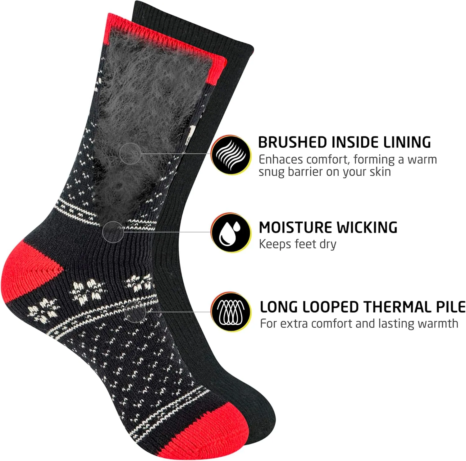 HOT FEET Thermal Socks for Men - Extreme Cold Weather, 2 Pack Thick Warm Socks, Winter Insulated, Size 6-12.5