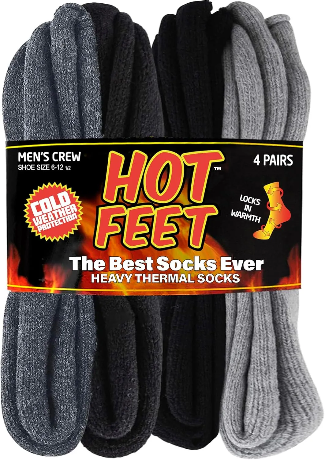 HOT FEET Thermal Socks for Men - Extreme Cold Weather, 2 Pack Thick Warm Socks, Winter Insulated, Size 6-12.5