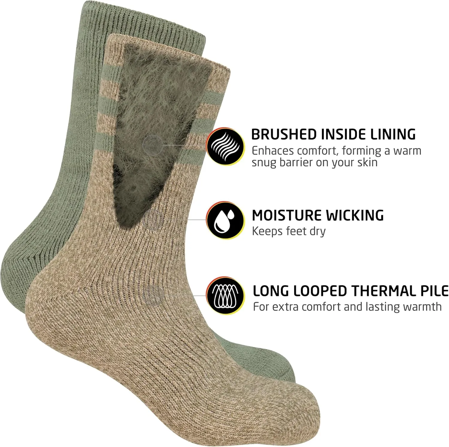 HOT FEET Thermal Socks for Men - Extreme Cold Weather, 2 Pack Thick Warm Socks, Winter Insulated, Size 6-12.5