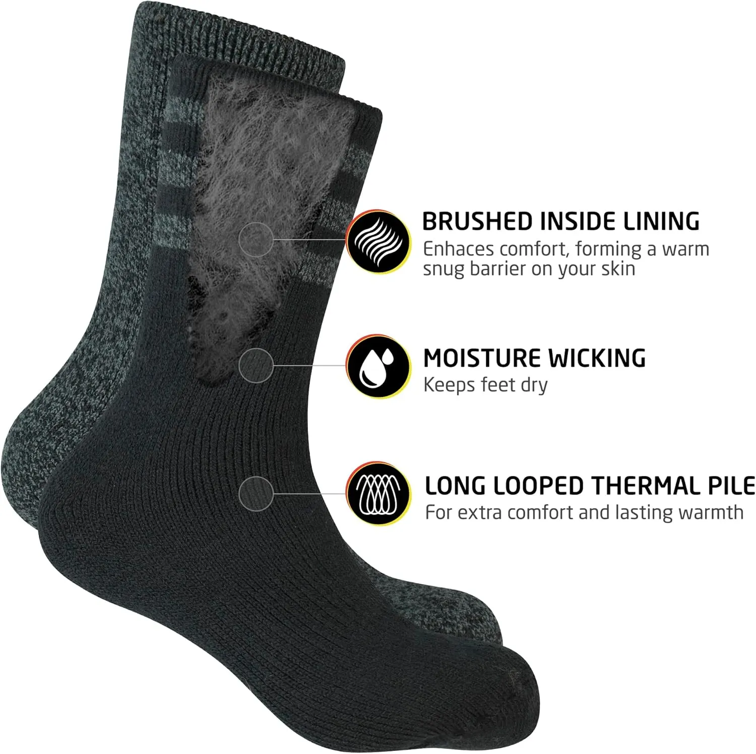HOT FEET Thermal Socks for Men - Extreme Cold Weather, 2 Pack Thick Warm Socks, Winter Insulated, Size 6-12.5