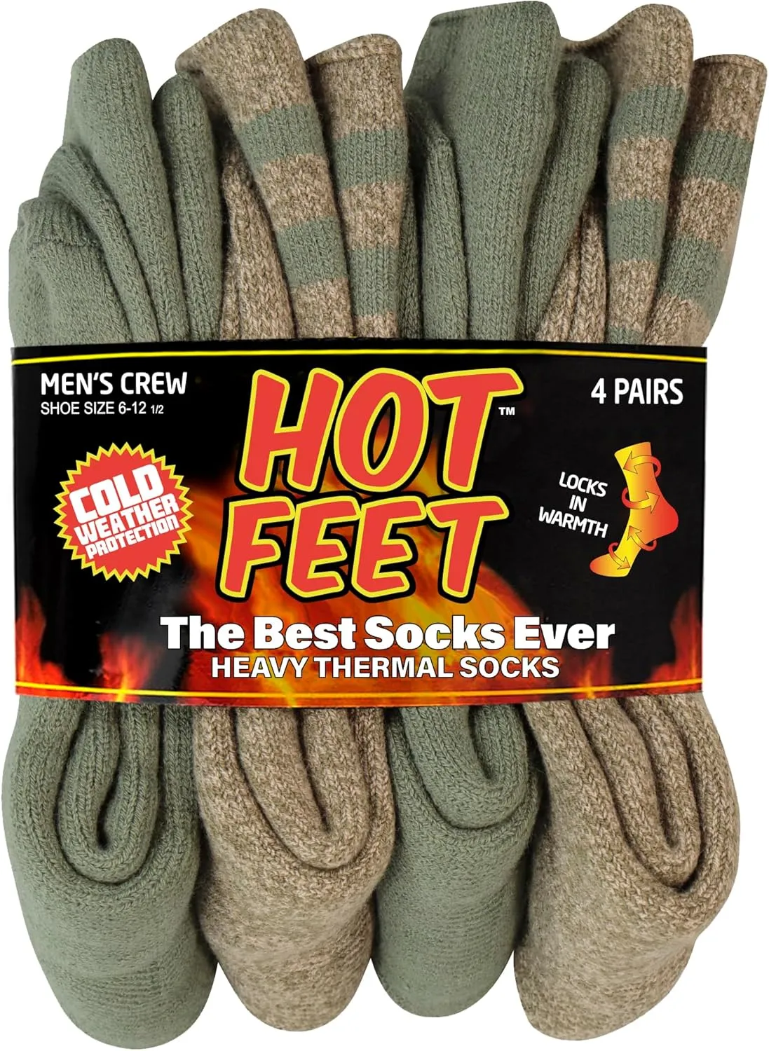 HOT FEET Thermal Socks for Men - Extreme Cold Weather, 2 Pack Thick Warm Socks, Winter Insulated, Size 6-12.5