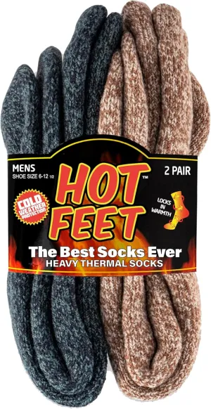HOT FEET Thermal Socks for Men - Extreme Cold Weather, 2 Pack Thick Warm Socks, Winter Insulated, Size 6-12.5