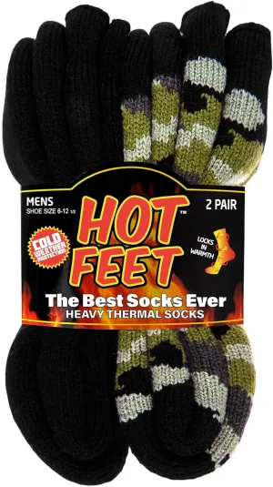 HOT FEET Thermal Socks for Men - Extreme Cold Weather, 2 Pack Thick Warm Socks, Winter Insulated, Size 6-12.5