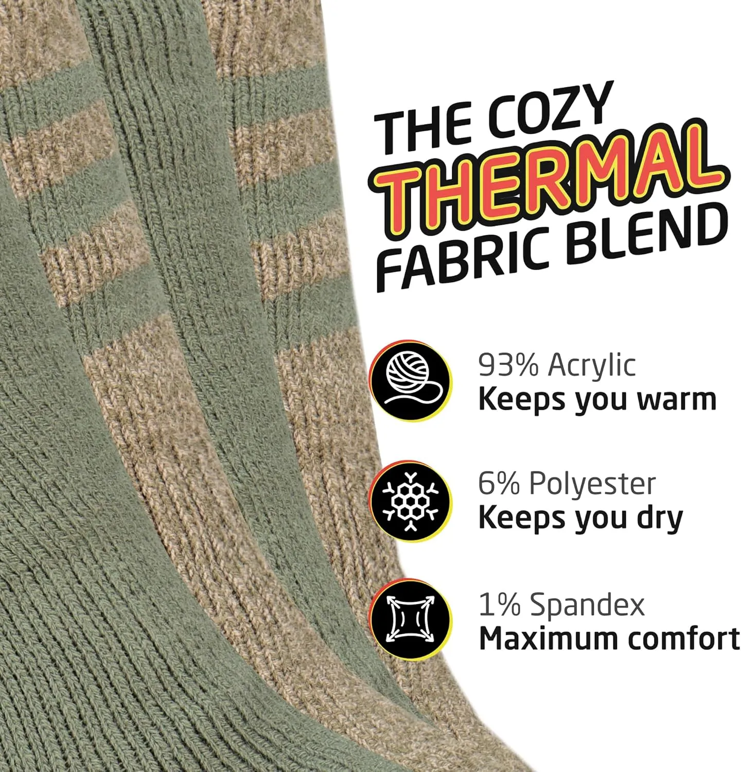 HOT FEET Thermal Socks for Men - Extreme Cold Weather, 2 Pack Thick Warm Socks, Winter Insulated, Size 6-12.5