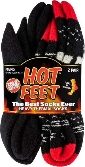 HOT FEET Thermal Socks for Men - Extreme Cold Weather, 2 Pack Thick Warm Socks, Winter Insulated, Size 6-12.5