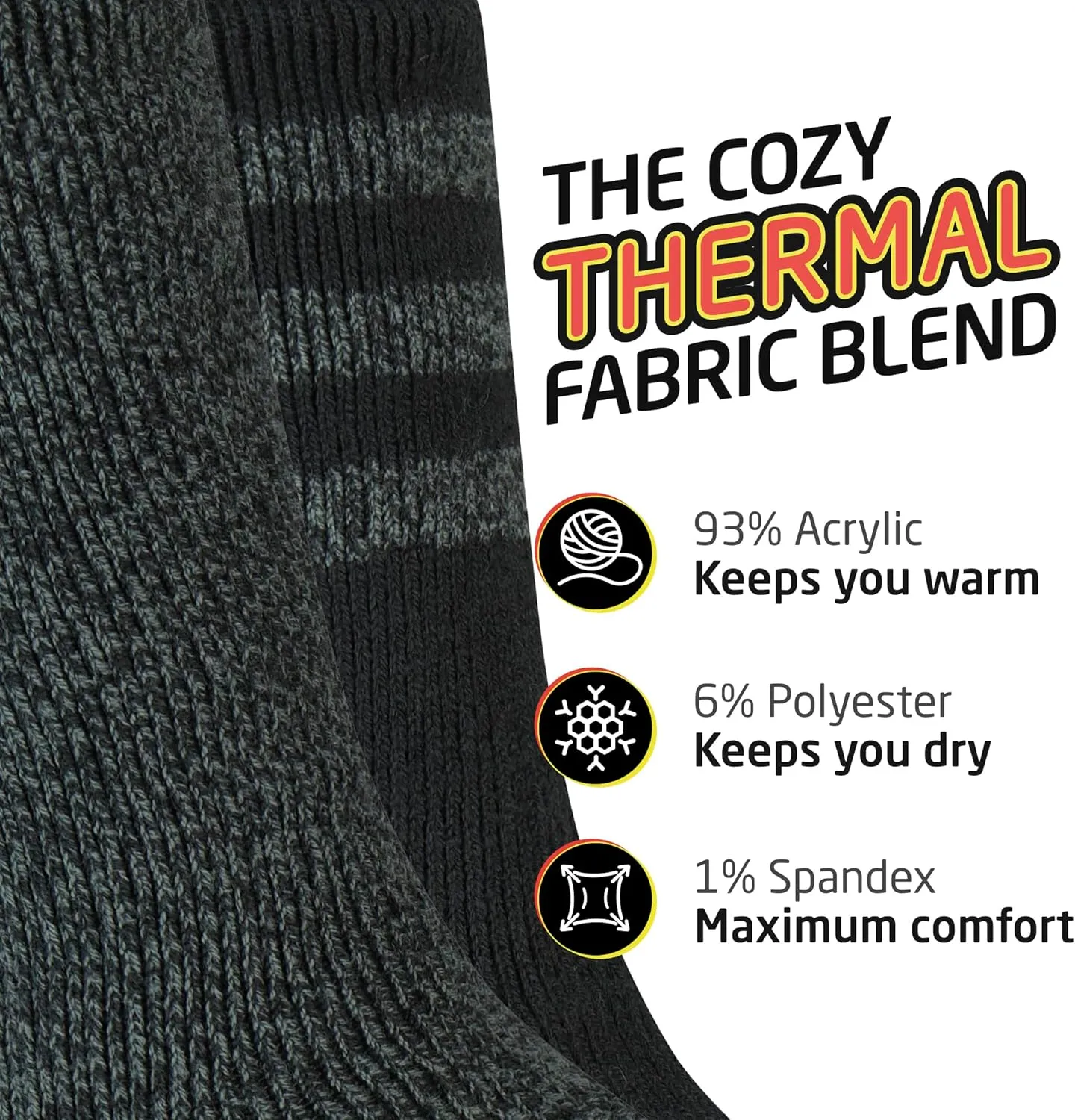 HOT FEET Thermal Socks for Men - Extreme Cold Weather, 2 Pack Thick Warm Socks, Winter Insulated, Size 6-12.5