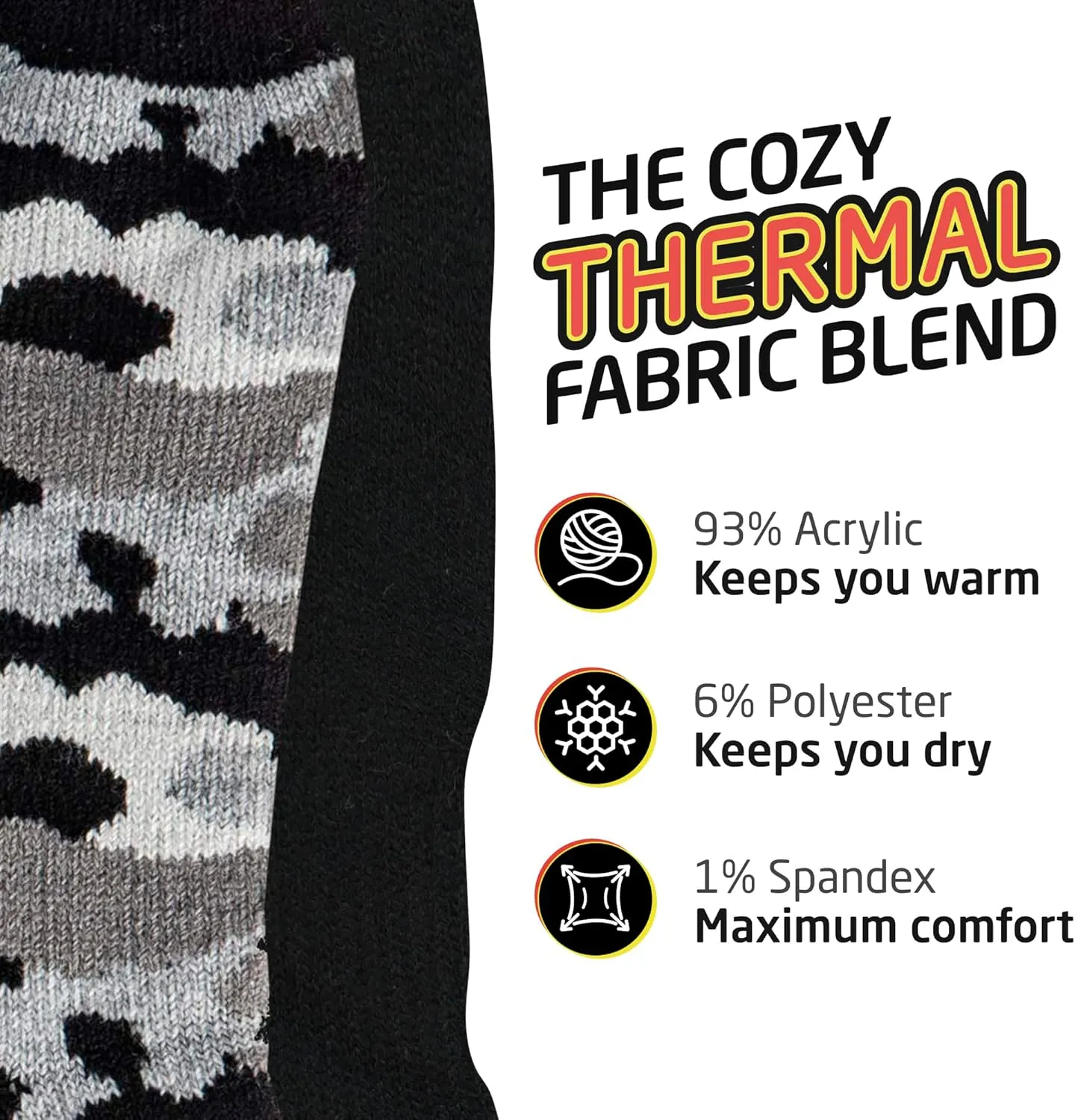 HOT FEET Thermal Socks for Men - Extreme Cold Weather, 2 Pack Thick Warm Socks, Winter Insulated, Size 6-12.5