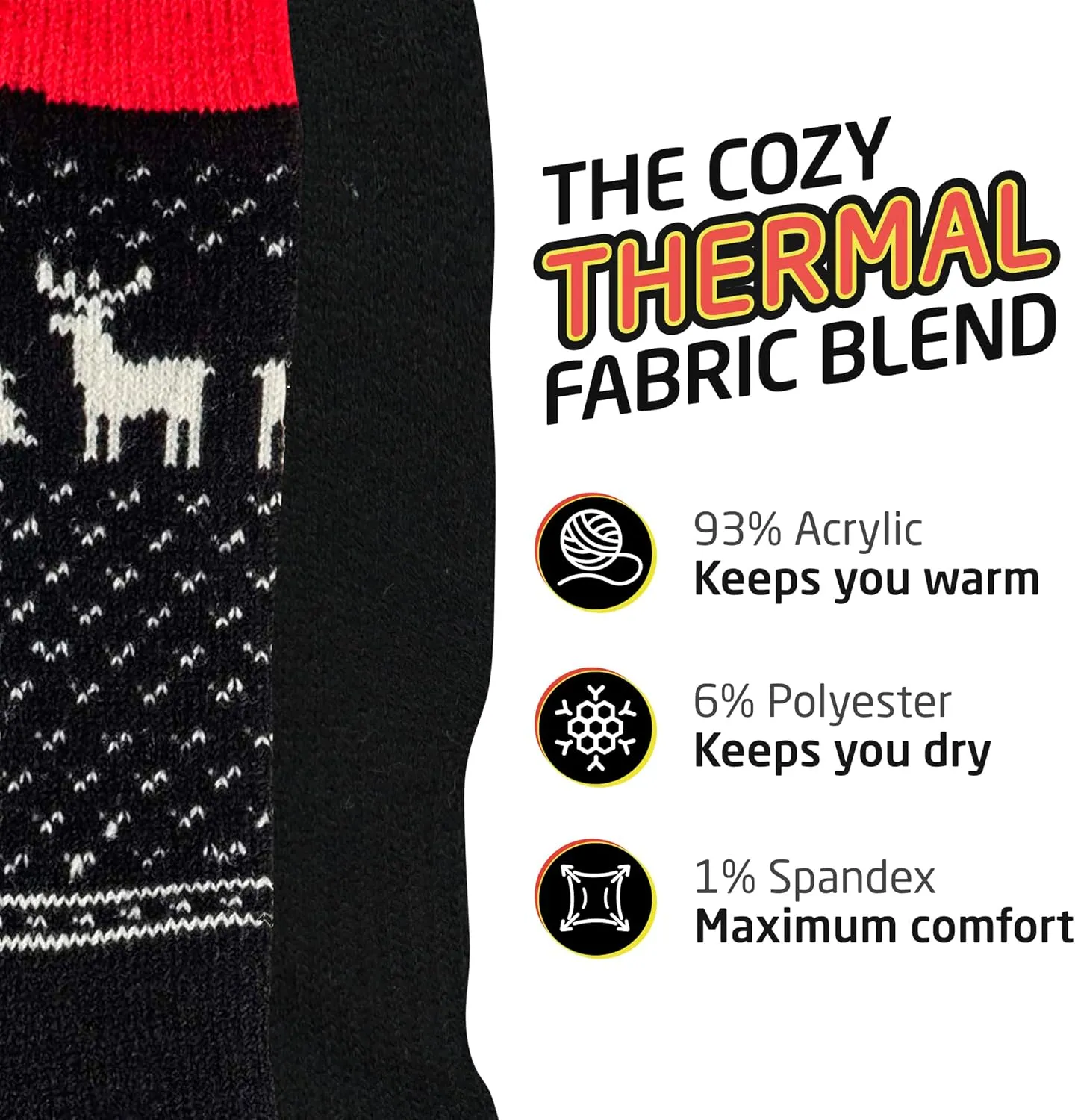 HOT FEET Thermal Socks for Men - Extreme Cold Weather, 2 Pack Thick Warm Socks, Winter Insulated, Size 6-12.5