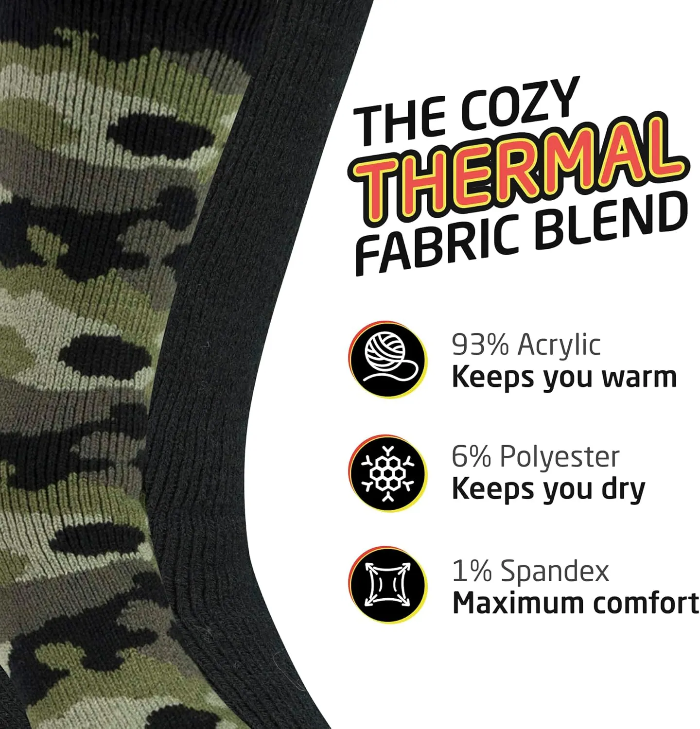HOT FEET Thermal Socks for Men - Extreme Cold Weather, 2 Pack Thick Warm Socks, Winter Insulated, Size 6-12.5