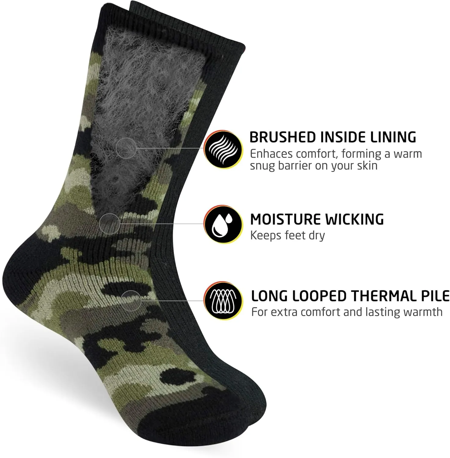 HOT FEET Thermal Socks for Men - Extreme Cold Weather, 2 Pack Thick Warm Socks, Winter Insulated, Size 6-12.5