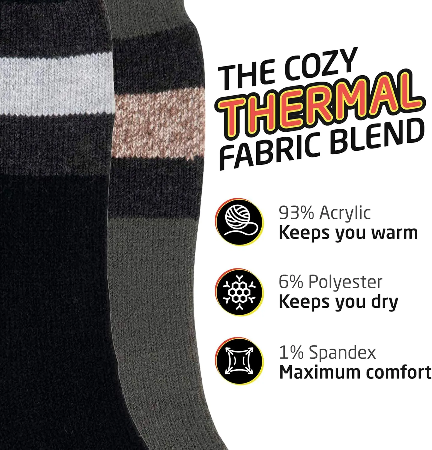 HOT FEET Thermal Socks for Men - Extreme Cold Weather, 2 Pack Thick Warm Socks, Winter Insulated, Size 6-12.5