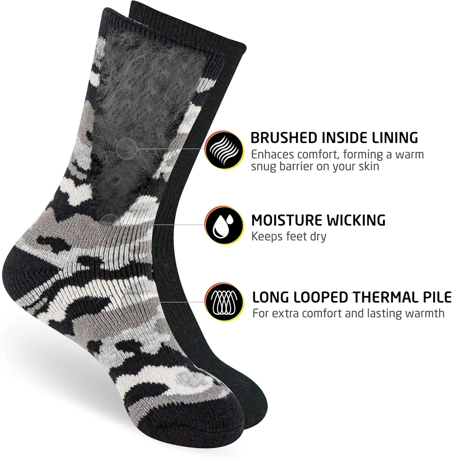 HOT FEET Thermal Socks for Men - Extreme Cold Weather, 2 Pack Thick Warm Socks, Winter Insulated, Size 6-12.5