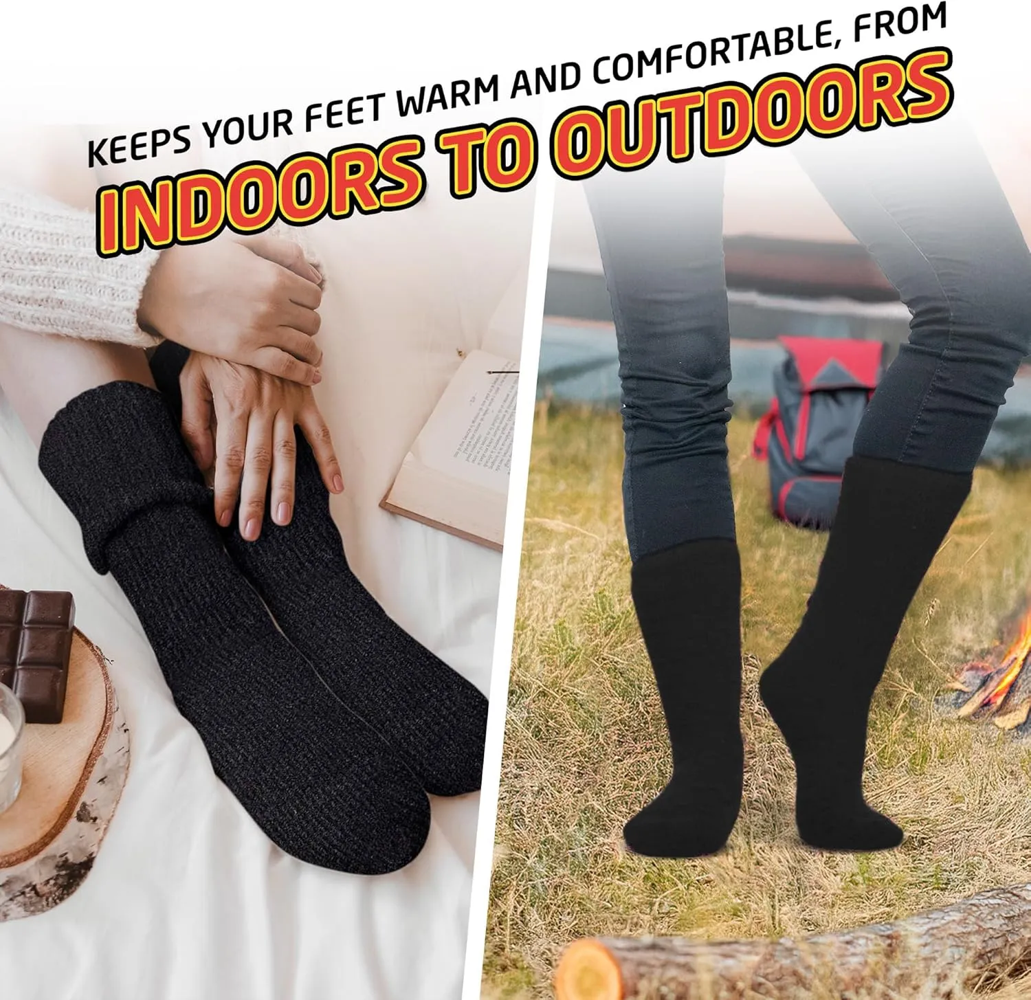 HOT FEET Thermal Socks For Women for Cold Weather – Thick Warm Winter Hiking Heat Insulated Socks, Women’s sizes 4–10.5