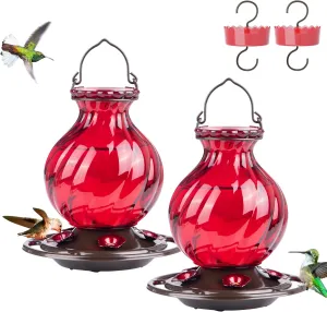 Hummingbird Feeder, Auslar 26 Ounces Glass Hummingbird Feeders for Outdoors Hanging Ant and Bee Proof, Ant Moat & 5 Flower Feeding Ports, Rustproof, Leakproof, Netted Flower Bud Shape, Red, 2 Pack