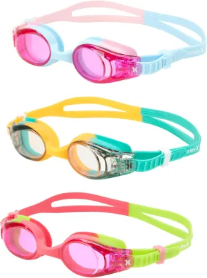 Hurley Kids Swim Goggles - 2 Pack/3 Pack No Leak Anti-Fog UV Protect Ultrafit Goggles for Swimming (Ages 3  and 8 )
