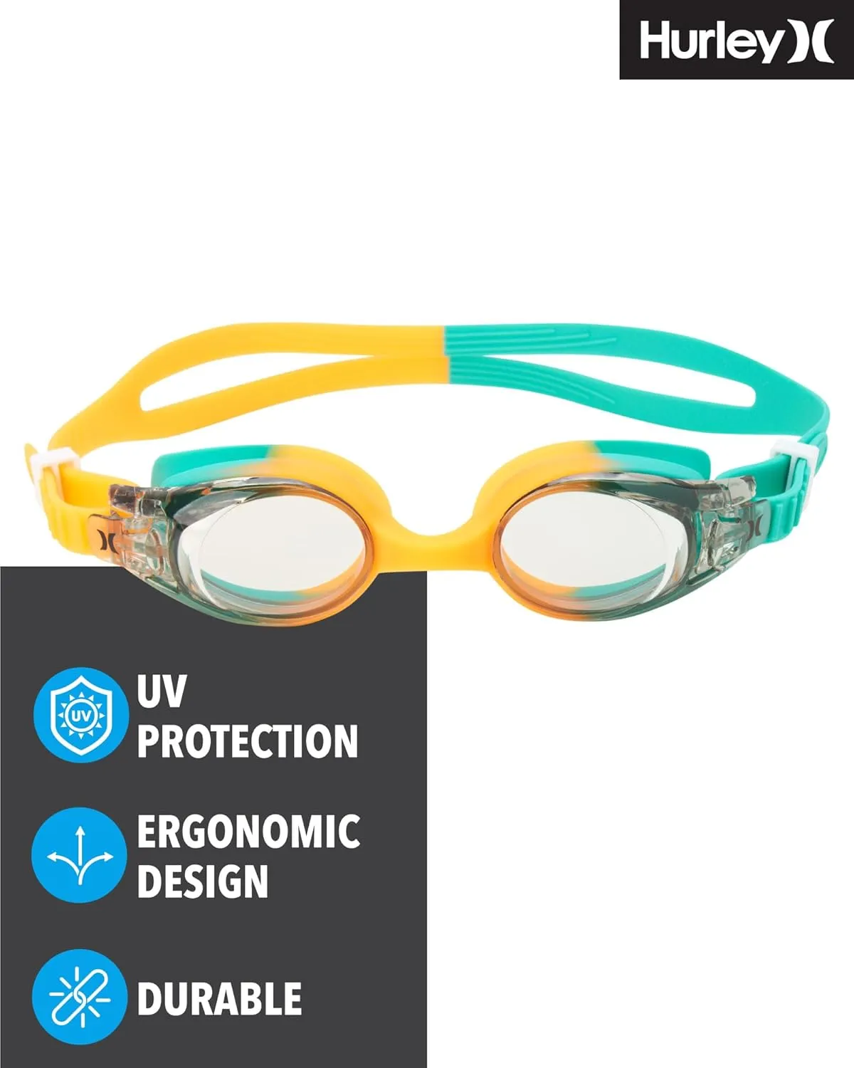 Hurley Kids Swim Goggles - 2 Pack/3 Pack No Leak Anti-Fog UV Protect Ultrafit Goggles for Swimming (Ages 3  and 8 )