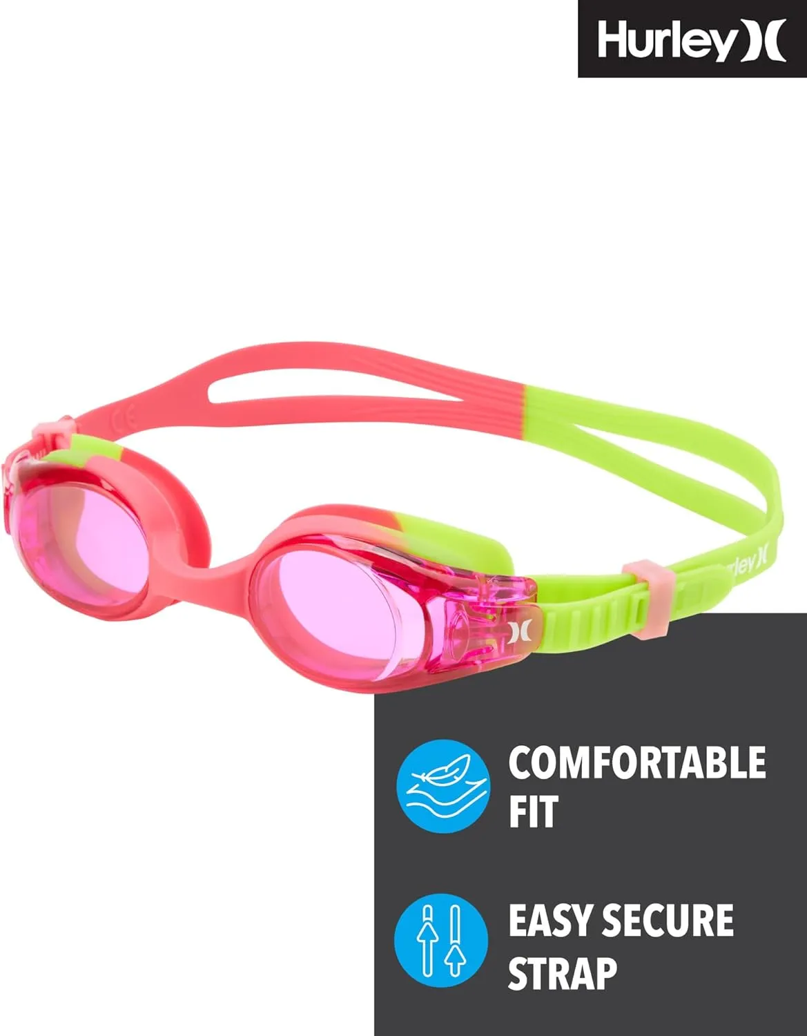 Hurley Kids Swim Goggles - 2 Pack/3 Pack No Leak Anti-Fog UV Protect Ultrafit Goggles for Swimming (Ages 3  and 8 )