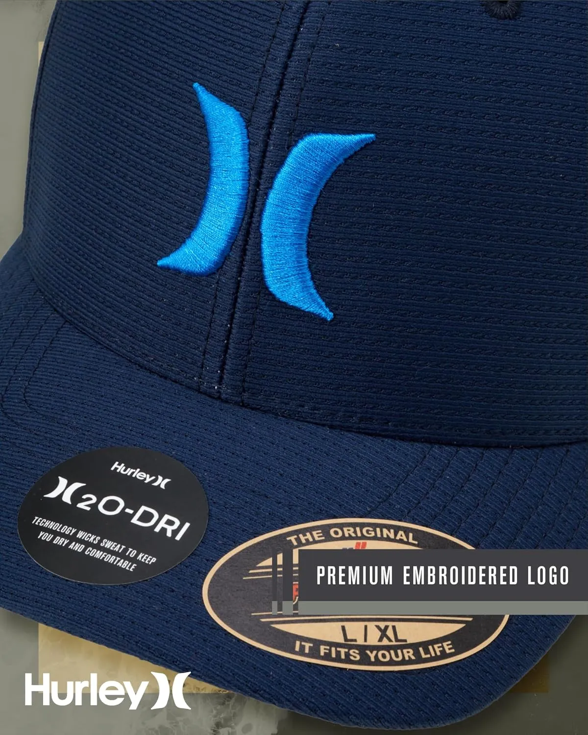 Hurley Men's Baseball Cap – Lightweight Curved Bill H2O Dri Fitted Caps for Men
