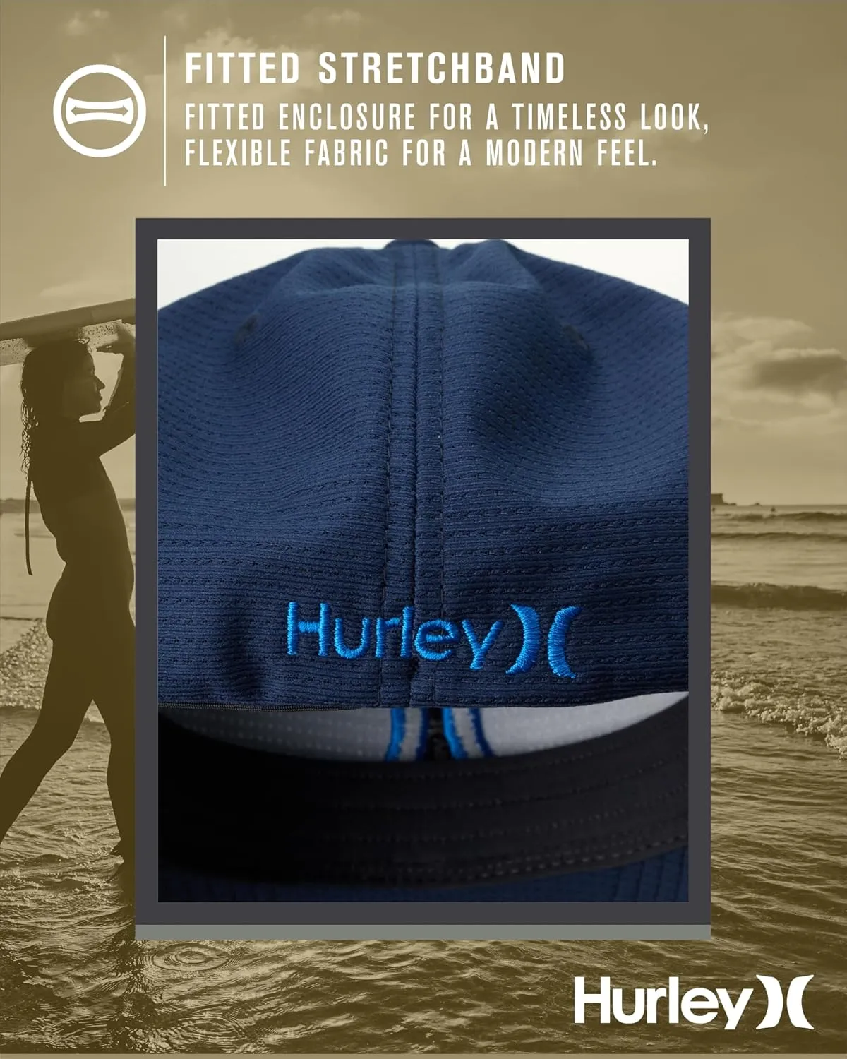 Hurley Men's Baseball Cap – Lightweight Curved Bill H2O Dri Fitted Caps for Men