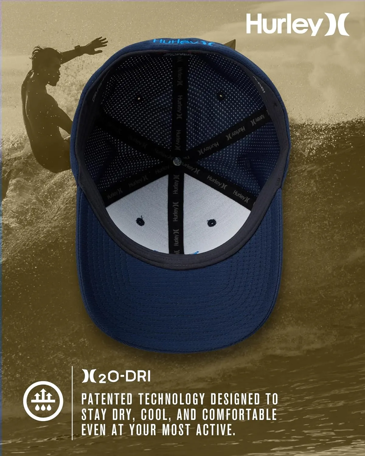 Hurley Men's Baseball Cap – Lightweight Curved Bill H2O Dri Fitted Caps for Men