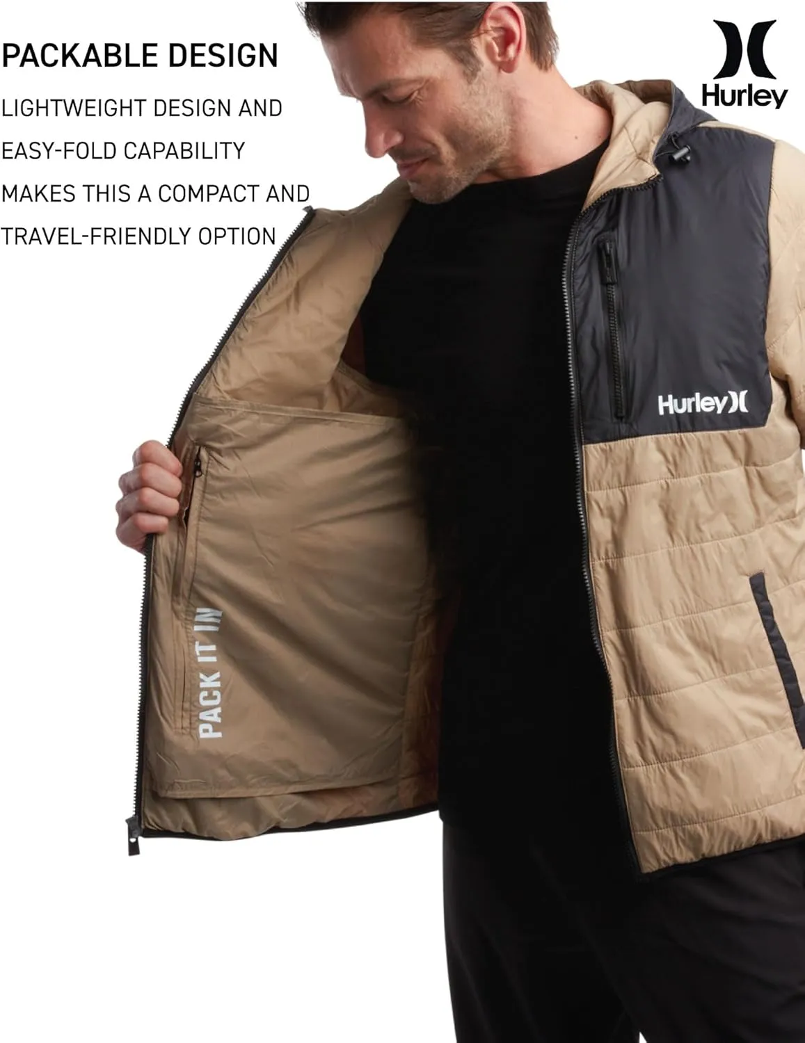 Hurley Men's Jacket - Balsam Lightweight Packable Puffer Coat - Weather Resistant Outerwear Windbreaker Coat for Men (M-XL)