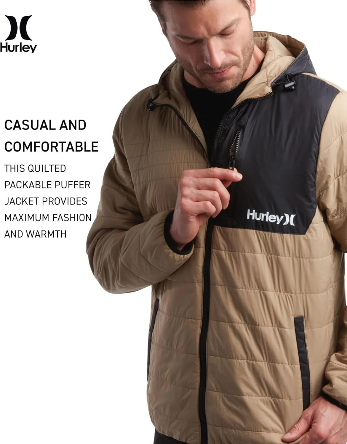 Hurley Men's Jacket - Balsam Lightweight Packable Puffer Coat - Weather Resistant Outerwear Windbreaker Coat for Men (M-XL)