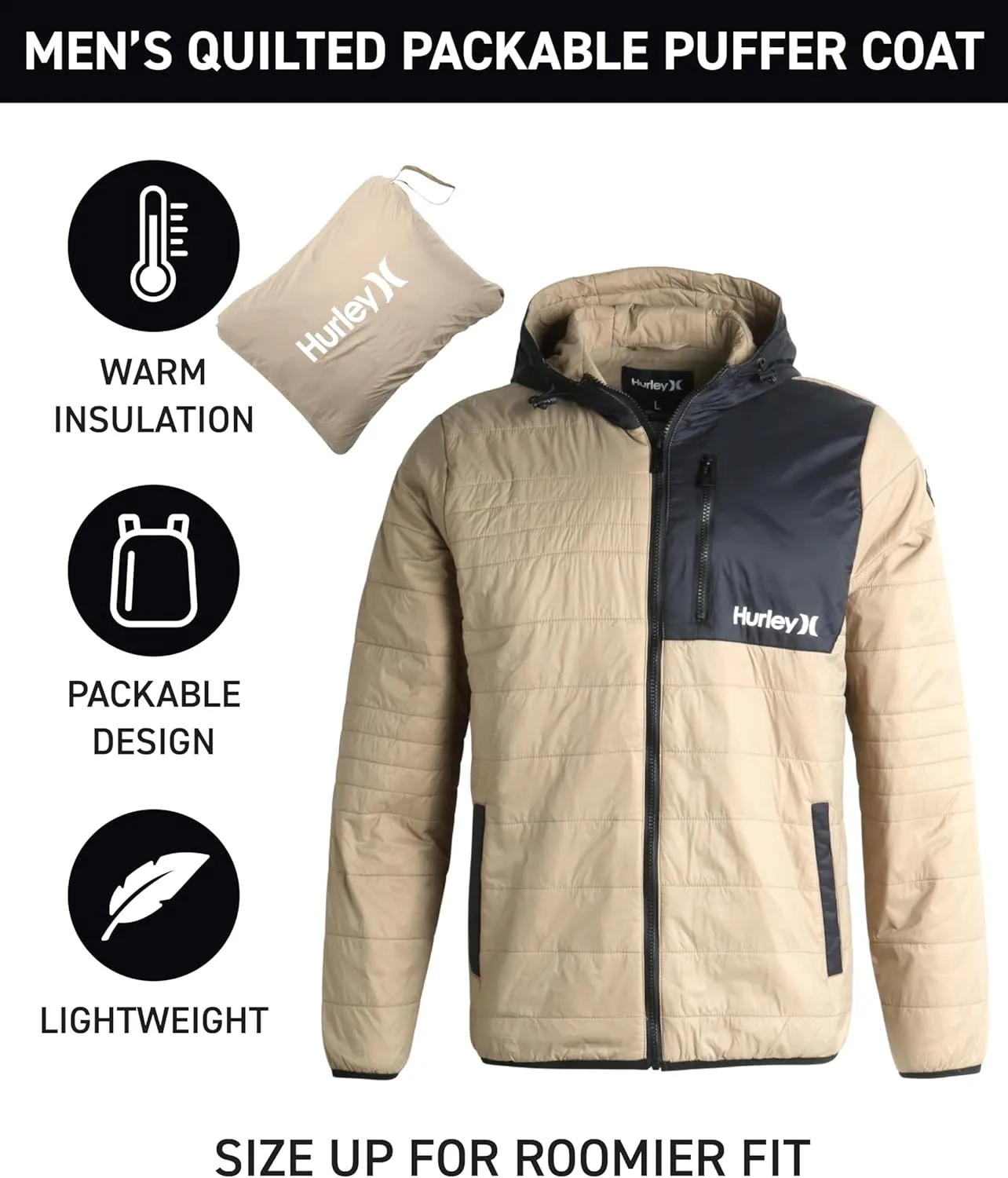 Hurley Men's Jacket - Balsam Lightweight Packable Puffer Coat - Weather Resistant Outerwear Windbreaker Coat for Men (M-XL)
