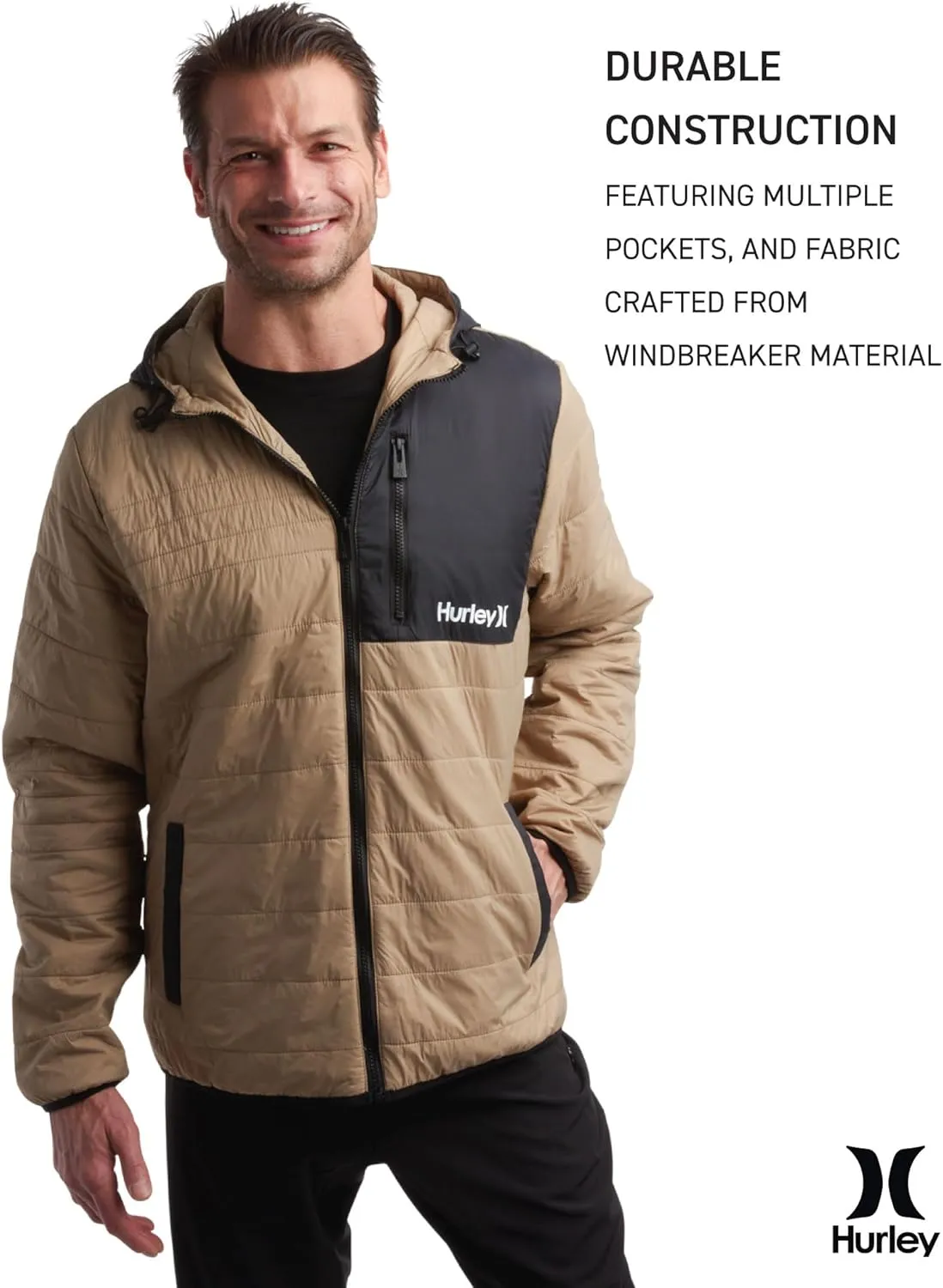 Hurley Men's Jacket - Balsam Lightweight Packable Puffer Coat - Weather Resistant Outerwear Windbreaker Coat for Men (M-XL)