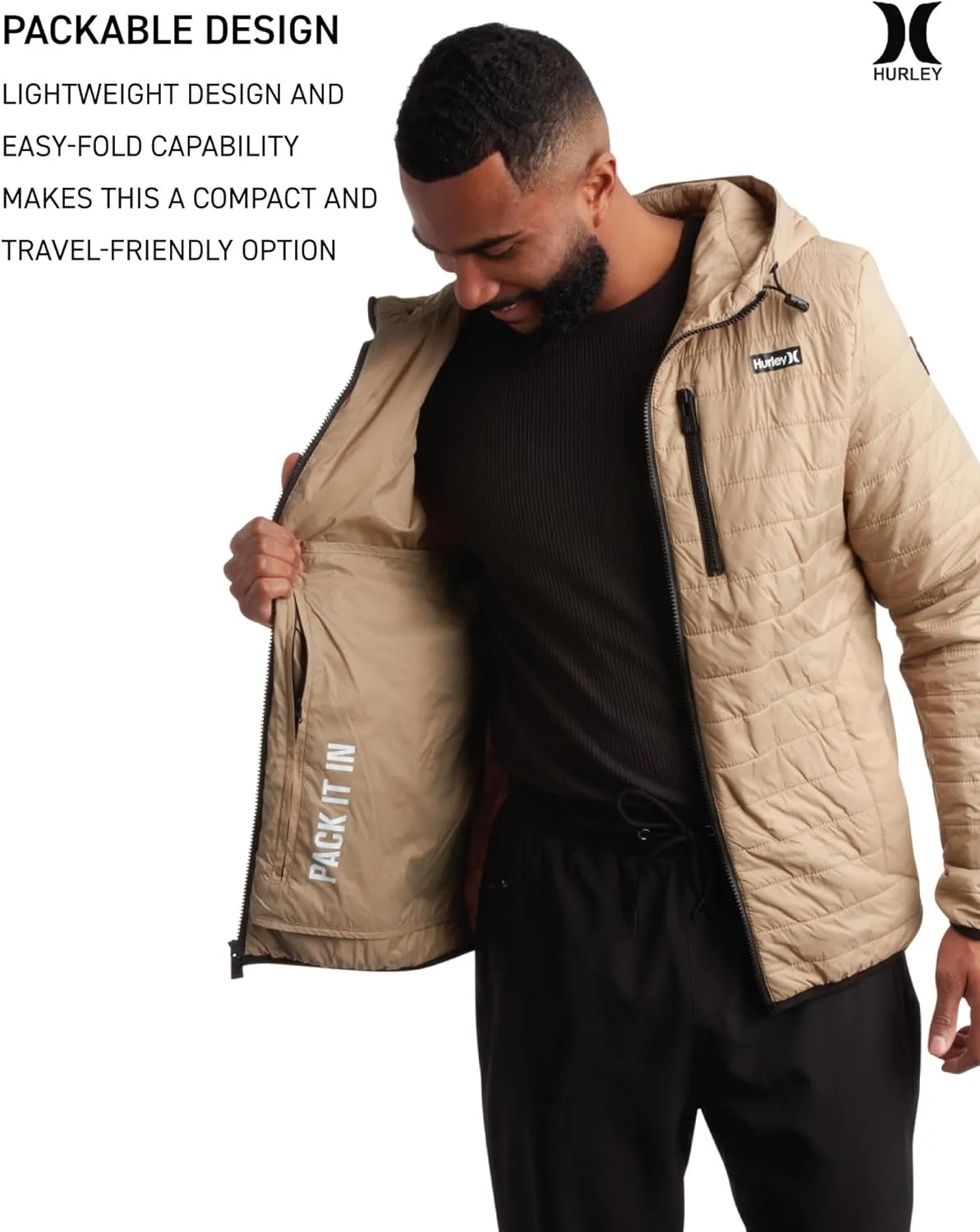Hurley Men's Jacket - Balsam Lightweight Packable Puffer Coat - Weather Resistant Outerwear Windbreaker Coat for Men (M-XL)