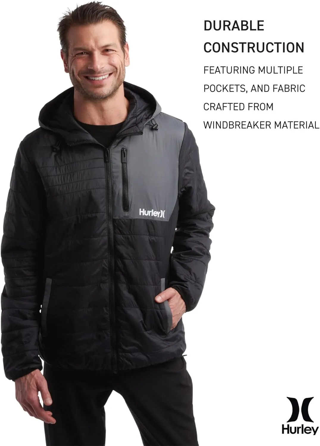 Hurley Men's Jacket - Balsam Lightweight Packable Puffer Coat - Weather Resistant Outerwear Windbreaker Coat for Men (M-XL)