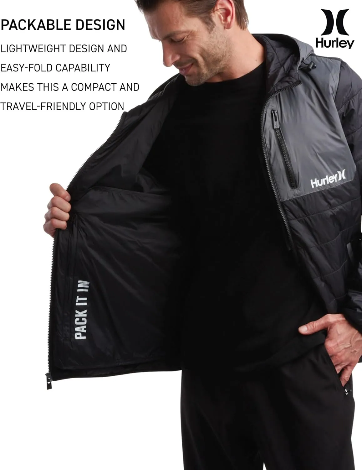 Hurley Men's Jacket - Balsam Lightweight Packable Puffer Coat - Weather Resistant Outerwear Windbreaker Coat for Men (M-XL)