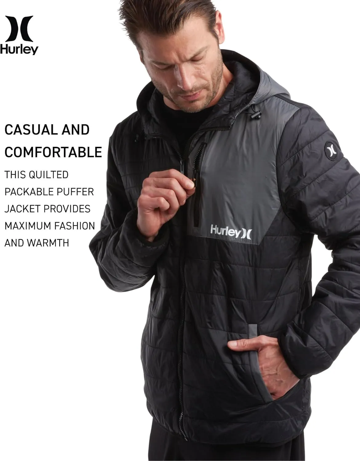Hurley Men's Jacket - Balsam Lightweight Packable Puffer Coat - Weather Resistant Outerwear Windbreaker Coat for Men (M-XL)