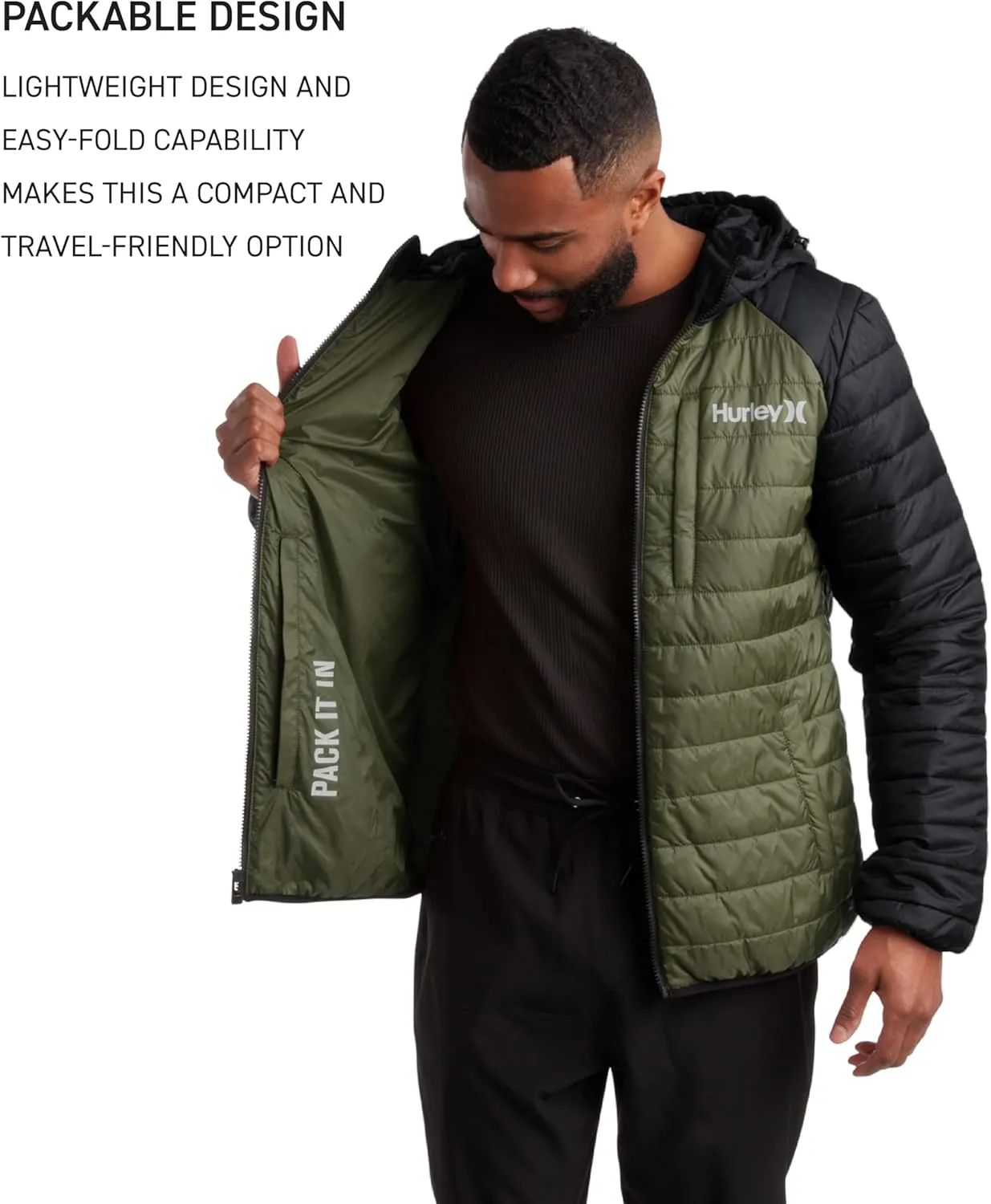Hurley Men's Jacket - Balsam Lightweight Packable Puffer Coat - Weather Resistant Outerwear Windbreaker Coat for Men (M-XL)