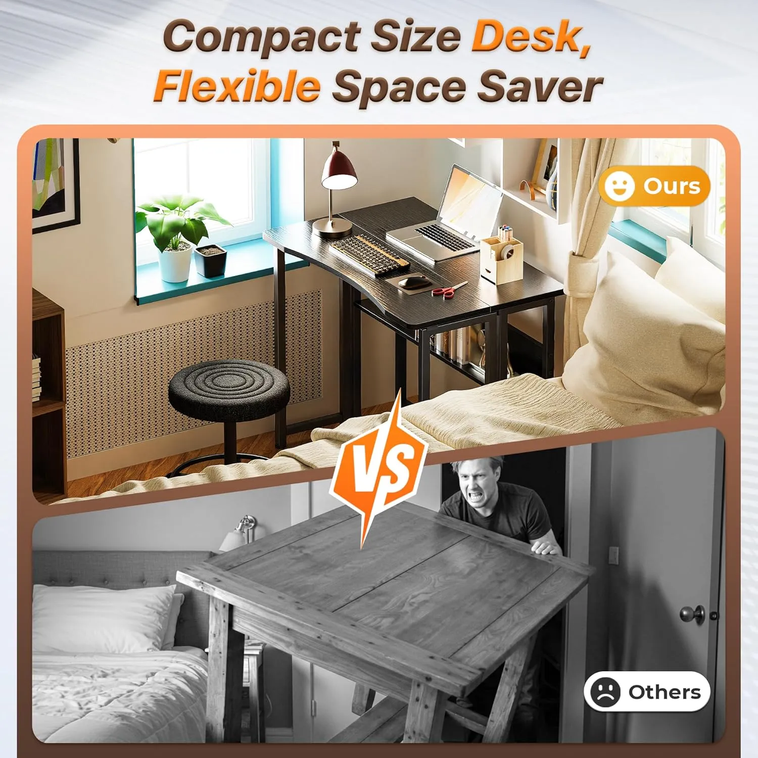 Huuger Folding Desk with Storage Shelf, 31.5 Inch Foldable Computer Table for Small Spaces, Space Saving Sofa Table for Couch, Writing Work Office Computer Desk, Easy to Fold, Black