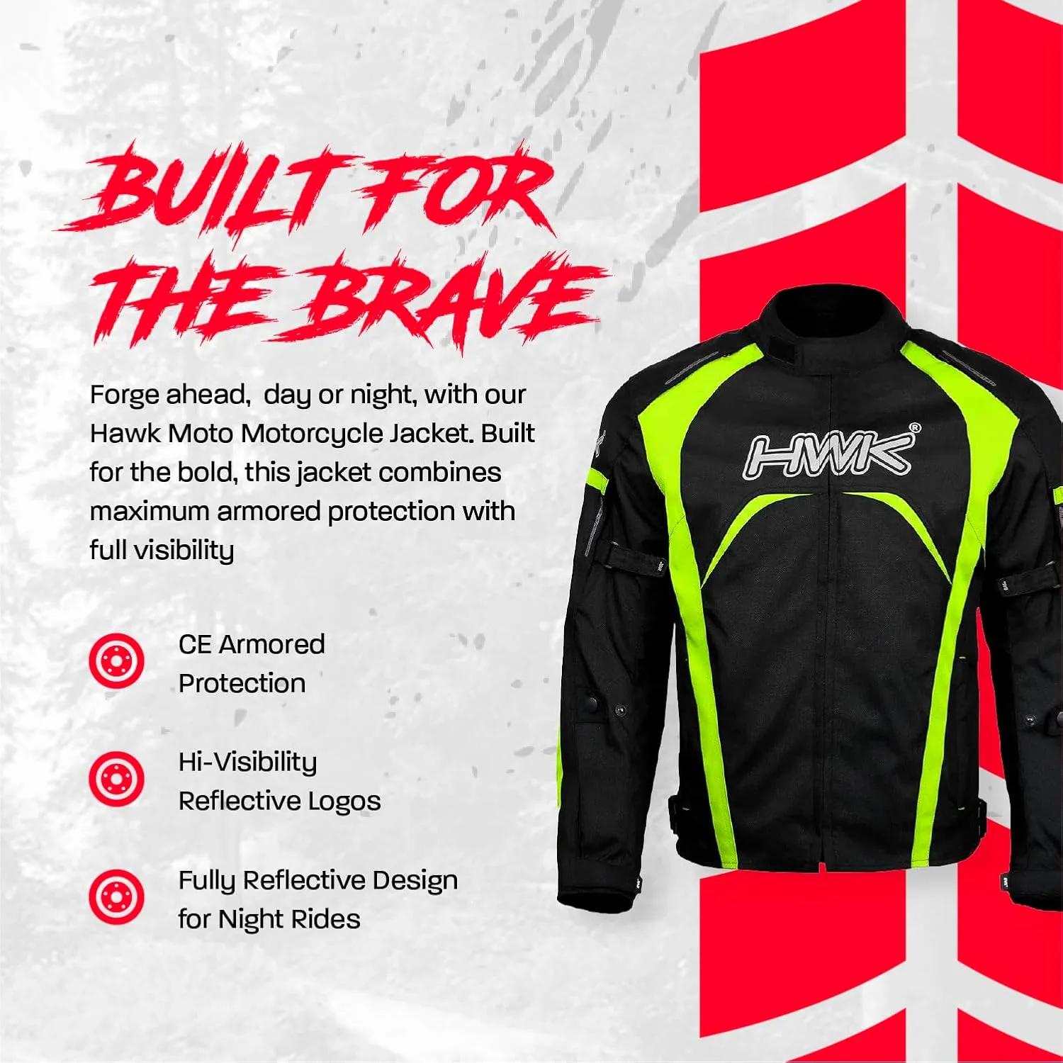 HWK Motorcycle Jacket for Men & Women, Waterproof, High Visibility Rain Jacket with CE Armor, Adjustable, Durable Polyester Motorcycle Riding Jacket, Dirt Bike Gear Enduro Racing, Hi-Vis Green, L