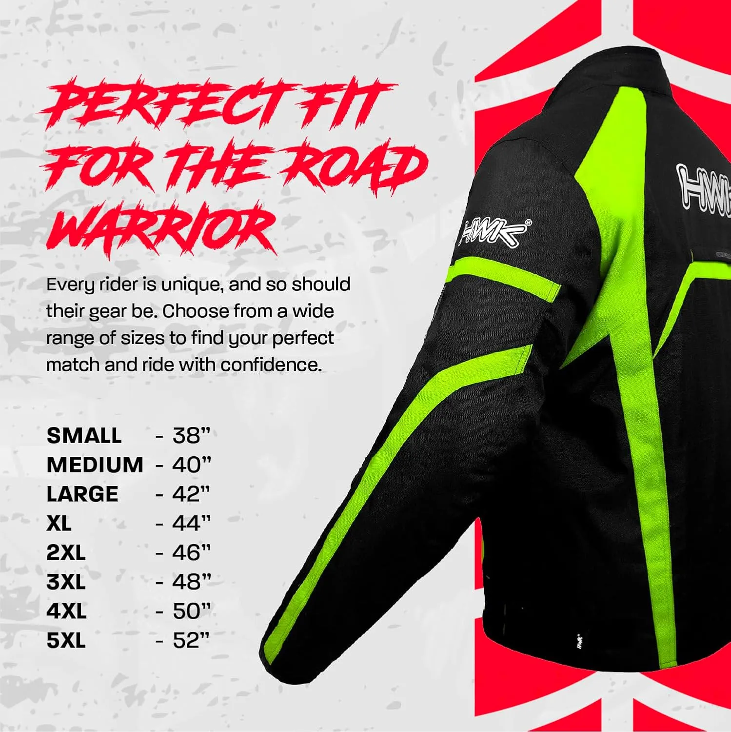 HWK Motorcycle Jacket for Men & Women, Waterproof, High Visibility Rain Jacket with CE Armor, Adjustable, Durable Polyester Motorcycle Riding Jacket, Dirt Bike Gear Enduro Racing, Hi-Vis Green, L
