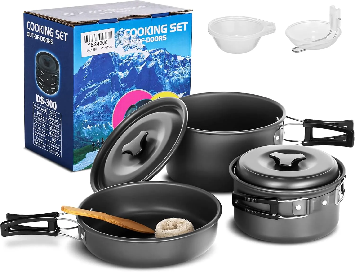 HXBER Camping Cookware Set Pot Frying Pan Non-Stick Lightweight Stackable Storage Bag Suitable for 2-3 Person Outdoor Utensils
