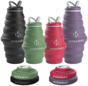 HYDAWAY Collapsible Water Bottles - 4-Pack Family Bundle - Two 17oz and Two 25oz Reusable BPA-Free Bottles with Flip-Top Lids - Leakproof and Space-Saving for Travel, Hiking, and Everyday Hydration