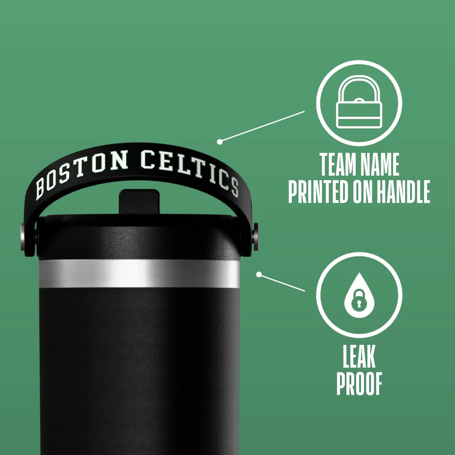 Hydrapeak x NBA Officially Licensed Boston Celtics 32 oz Nomad Tumbler with Handle and Straw Lid, Leakproof Stainless Steel Water Bottle