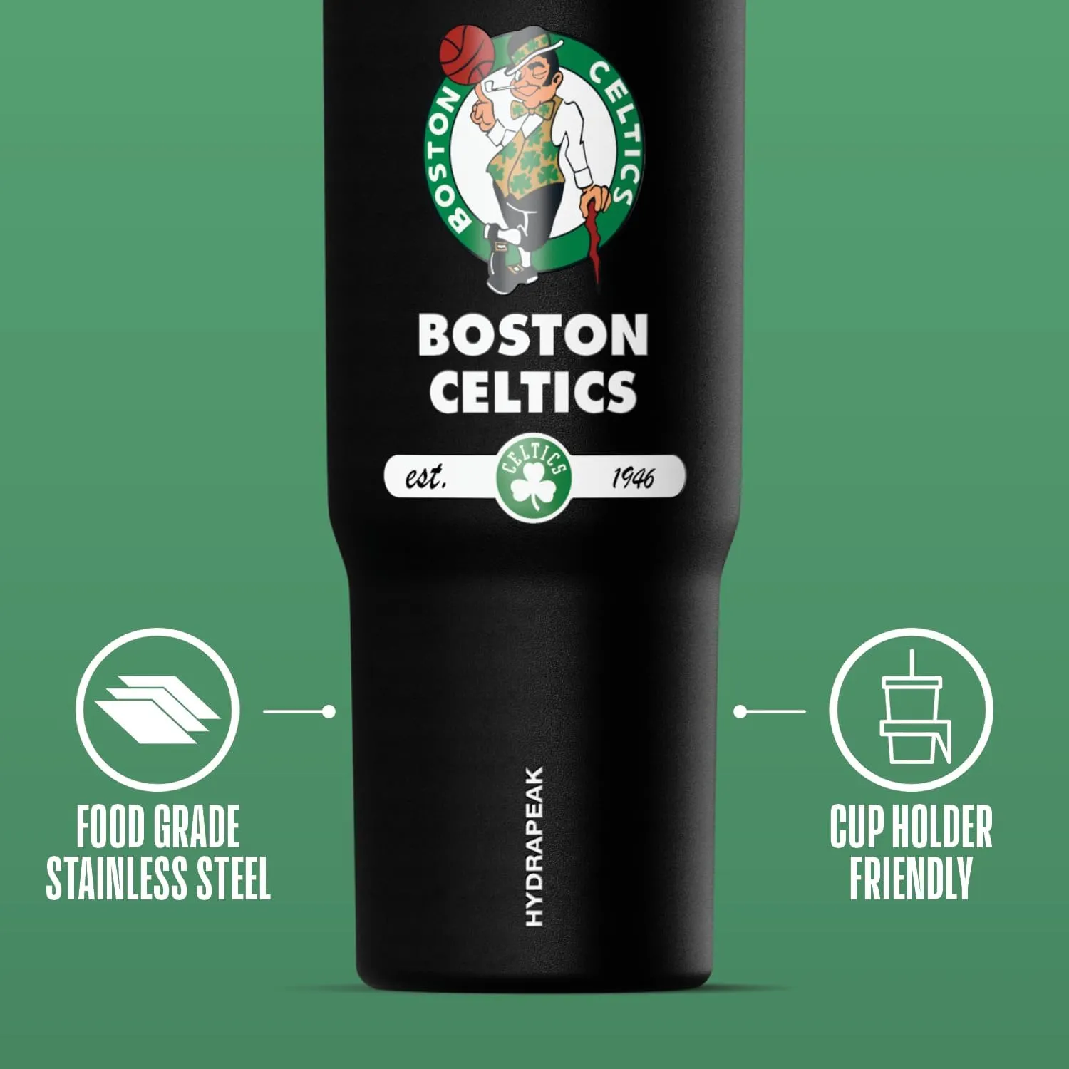 Hydrapeak x NBA Officially Licensed Boston Celtics 32 oz Nomad Tumbler with Handle and Straw Lid, Leakproof Stainless Steel Water Bottle