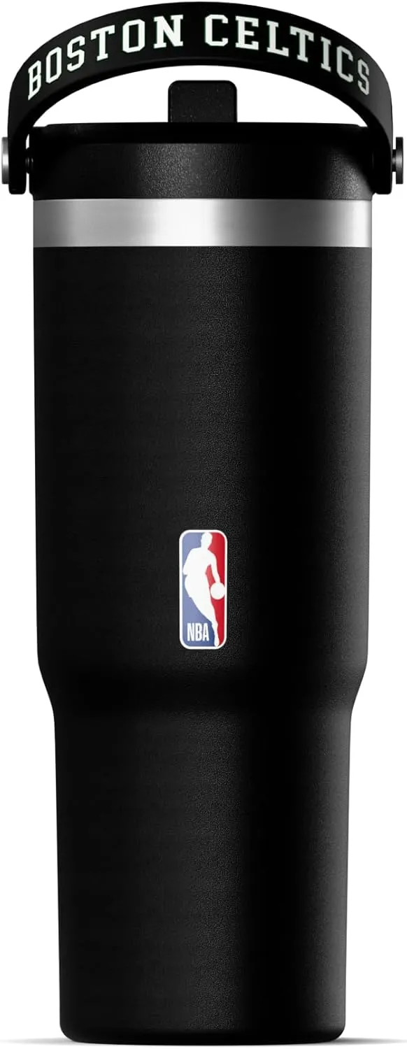 Hydrapeak x NBA Officially Licensed Boston Celtics 32 oz Nomad Tumbler with Handle and Straw Lid, Leakproof Stainless Steel Water Bottle