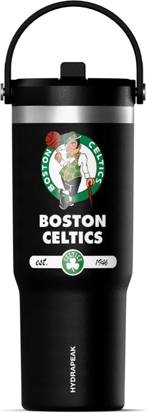 Hydrapeak x NBA Officially Licensed Boston Celtics 32 oz Nomad Tumbler with Handle and Straw Lid, Leakproof Stainless Steel Water Bottle