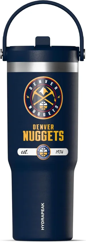Hydrapeak x NBA Officially Licensed Denver Nuggets 32 oz Nomad Tumbler with Handle and Straw Lid, Leakproof Stainless Steel Water Bottle