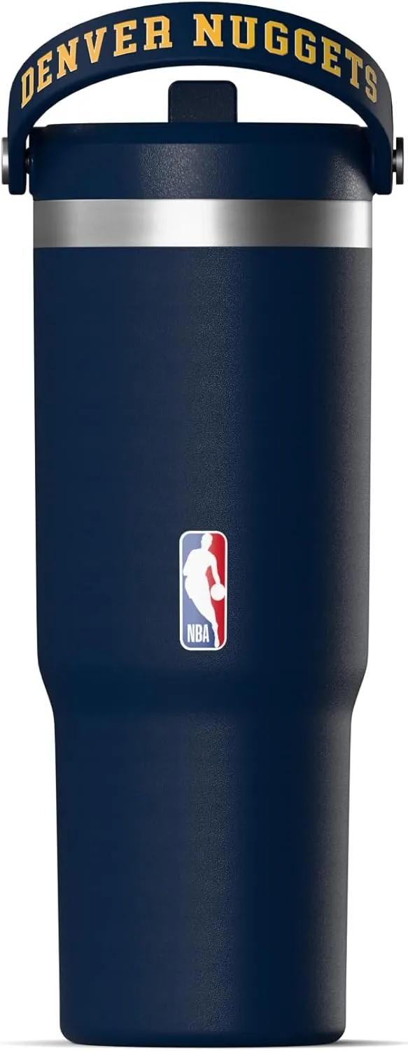 Hydrapeak x NBA Officially Licensed Denver Nuggets 32 oz Nomad Tumbler with Handle and Straw Lid, Leakproof Stainless Steel Water Bottle