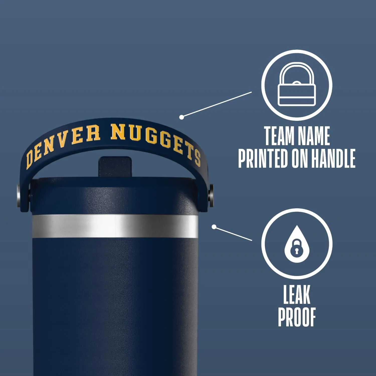 Hydrapeak x NBA Officially Licensed Denver Nuggets 32 oz Nomad Tumbler with Handle and Straw Lid, Leakproof Stainless Steel Water Bottle